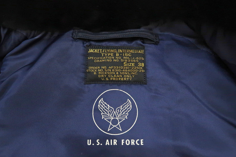 Buzz Rickson Jacket Men's Reissue of USAF B-15C Flight Jacket BR15135 B15C Air Force Blue