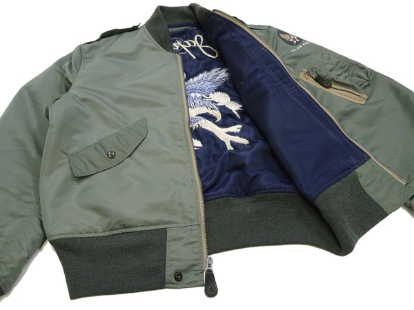 Buzz Rickson Jacket Men's L-2B Flight Jacket L2 Unfilled Custom Bomber Jacket with Patch and Embroidery BR15281 Sage-Green