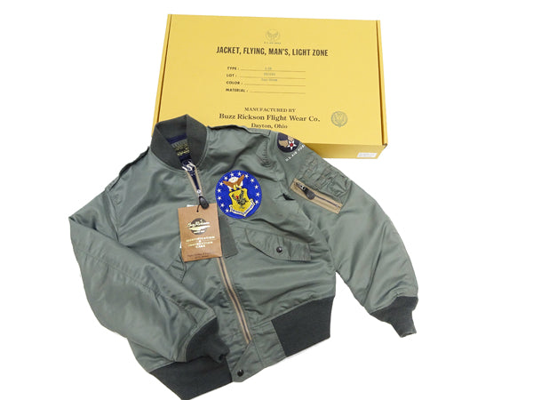 Buzz Rickson Jacket Men's L-2B Flight Jacket L2 Unfilled Custom Bomber Jacket with Patch and Embroidery BR15281 Sage-Green
