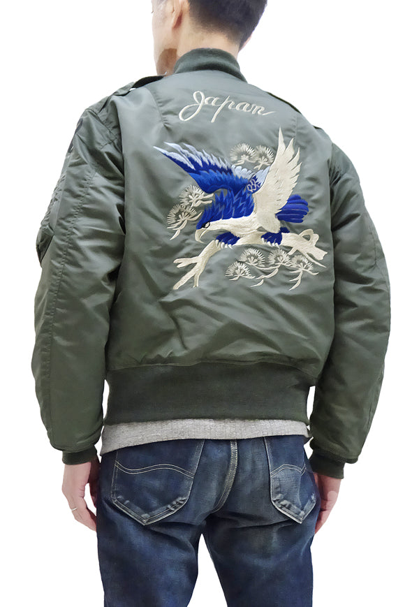 Buzz Rickson Jacket Men's L-2B Flight Jacket L2 Unfilled Custom Bomber Jacket with Patch and Embroidery BR15281 Sage-Green