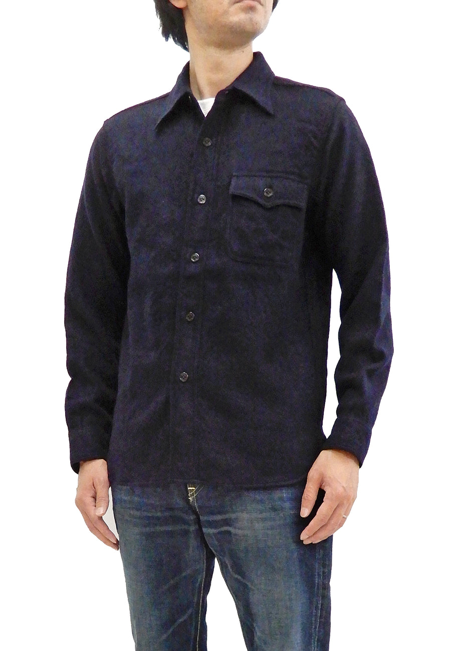 Buzz Rickson US Navy CPO Shirt Mens Plain Long Sleeve Wool-Flannel Shirt BR24961 Navy-Blue
