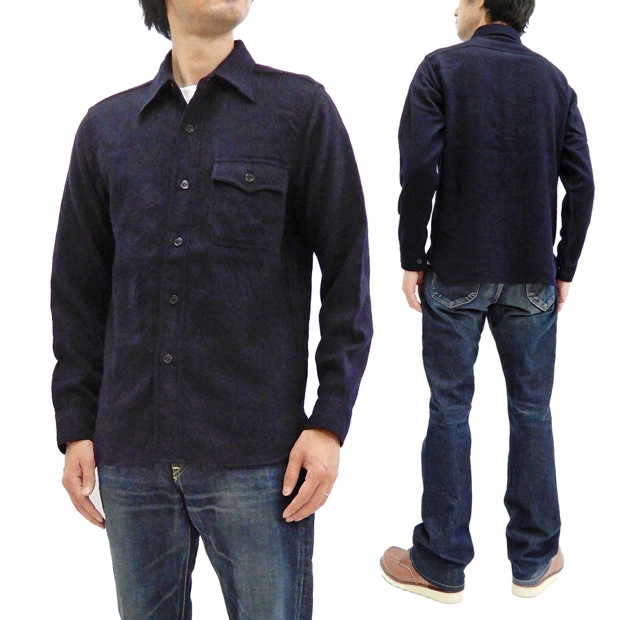 Buzz Rickson US Navy CPO Shirt Mens Plain Long Sleeve Wool-Flannel Shirt  BR24961 Navy-Blue