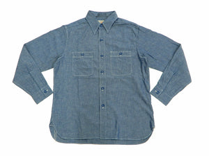 Buzz Rickson Chambray Shirt Men's U.S. Navy Military Style Plain Long Sleeve Button Up Shirt BR25995 Blue Chambray