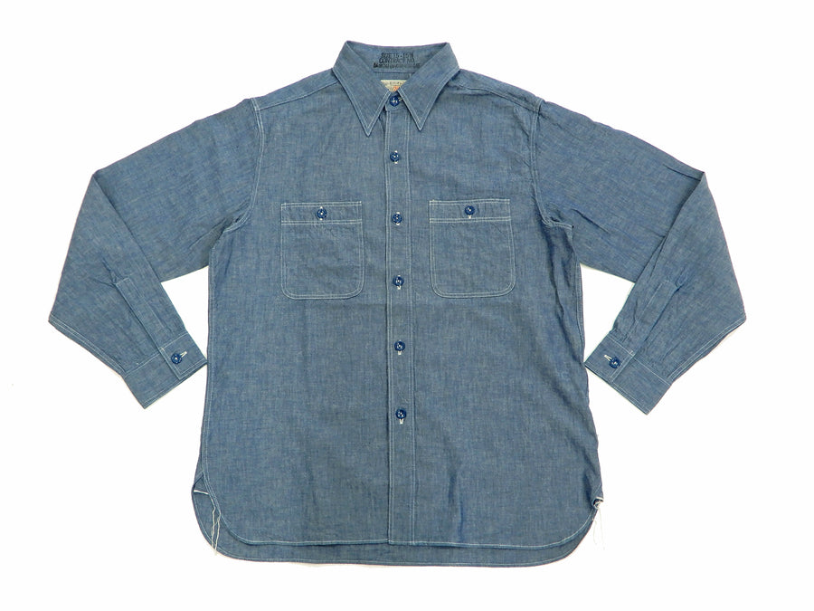 Buzz Rickson Chambray Shirt Men's U.S. Navy Military Style Plain Long Sleeve Button Up Shirt BR25995