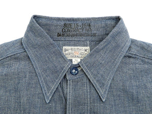 Buzz Rickson Chambray Shirt Men's U.S. Navy Military Style Plain Long Sleeve Button Up Shirt BR25995 Blue Chambray