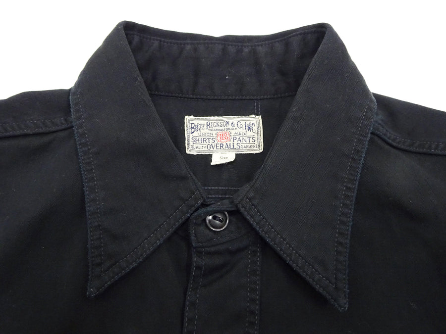 Buzz Rickson Shirt Men's Long Sleeve Plain Herringbone HBT Button Up Work Shirt BR26081 119 Black