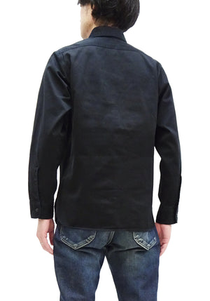 Buzz Rickson Shirt Men's Long Sleeve Plain Herringbone HBT Button Up Work Shirt BR26081 119 Black