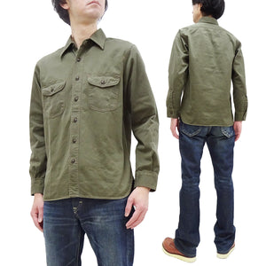 Buzz Rickson Shirt Men's Long Sleeve Plain Herringbone HBT Button