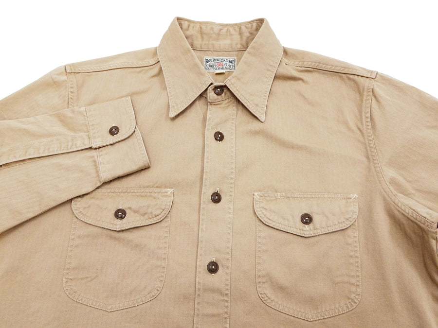 Buzz Rickson Shirt Men's Long Sleeve Plain Herringbone HBT Button Up Work Shirt BR26081 133 Beige