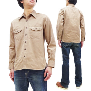 Buzz Rickson Shirt Men's Long Sleeve Plain Herringbone HBT Button Up Work Shirt BR26081 133 Beige