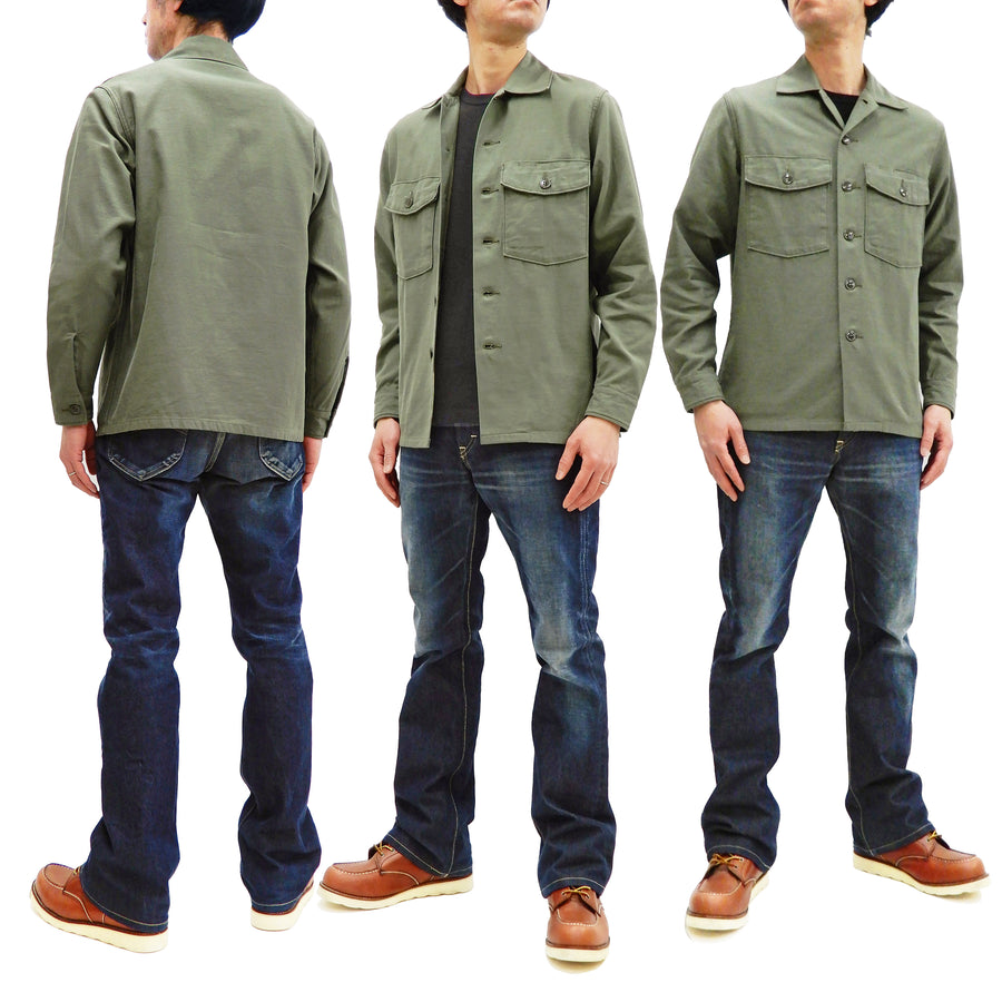 Buzz Rickson Shirt Plain Long Sleeve Utility Shirt Men's Reproduction of U.S. Army OG-107 BR28607 Olive