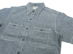 Buzz Rickson Chambray Shirt, Men's U.S. Navy Military Style Short Sleeve Button Up Shirt BR35856 Blue