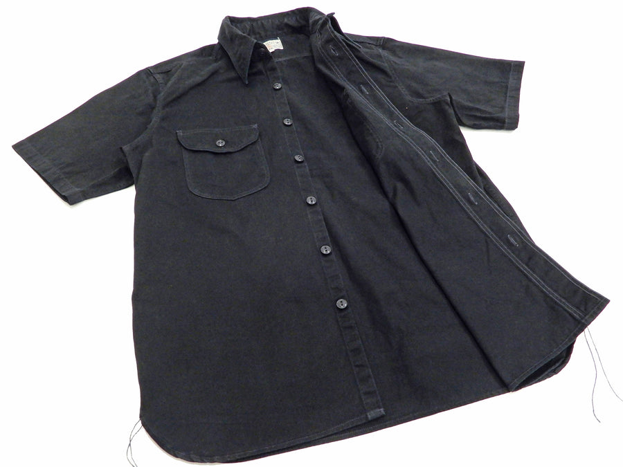 Buzz Rickson Men's Short Sleeve Plain Button Up Shirt HBT Military Style BR38401 Black