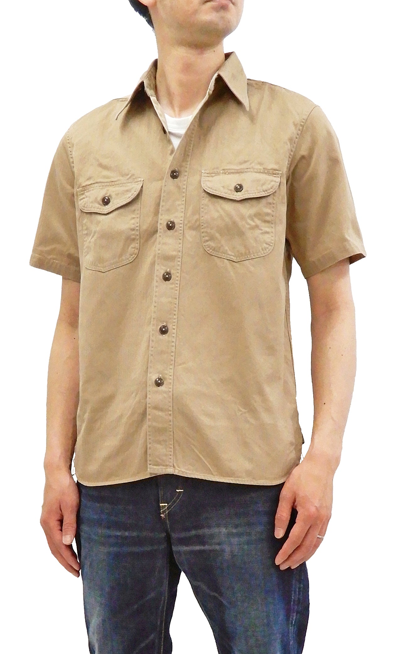 Buzz Rickson Men's Short Sleeve Plain Button Up Shirt HBT Military