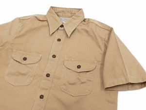 Buzz Rickson Men's Short Sleeve Plain Button Up Shirt HBT Military Style BR38401 Beige