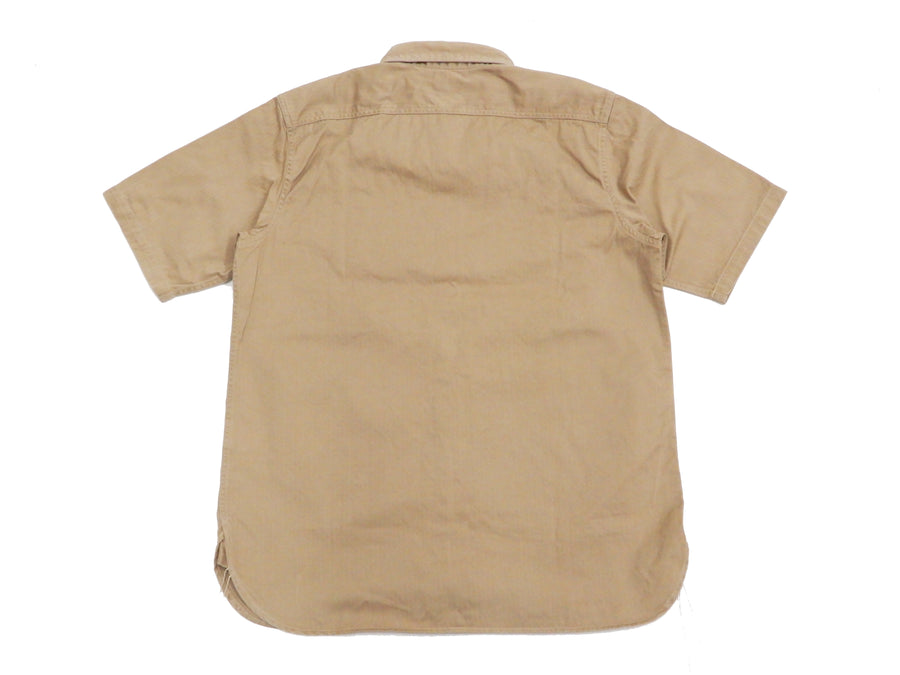 Buzz Rickson Men's Short Sleeve Plain Button Up Shirt HBT Military Style BR38401 Beige