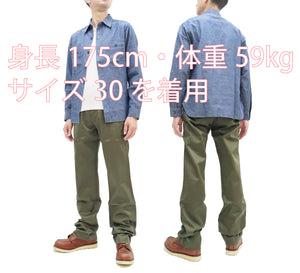 Buzz Rickson's Men's Original Spec Chinos 8.2 oz. Cotton Twill High-Rise Slimmer Straight Fit Military Chino Trousers with Zipper Fly Made in Japan (BR40025, 03 Olive One Wash)