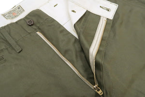 Buzz Rickson's Men's Original Spec Chinos 8.2 oz. Cotton Twill High-Rise Slimmer Straight Fit Military Chino Trousers with Zipper Fly Made in Japan (BR40025, 03 Olive One Wash)