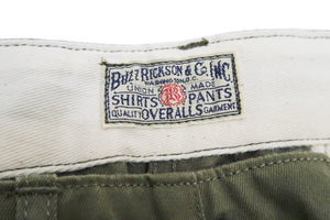 Buzz Rickson's Men's Original Spec Chinos 8.2 oz. Cotton Twill High-Rise Slimmer Straight Fit Military Chino Trousers with Zipper Fly Made in Japan (BR40025, 03 Olive One Wash)