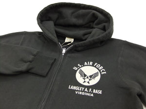 Buzz Rickson Hoodie Men's USAAF Insignia Hoodie Zip Front Hooded Sweatshirt BR65599 Faded-Black