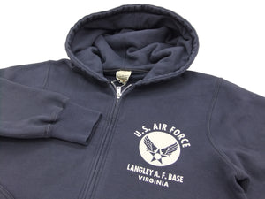 Buzz Rickson Hoodie Men's USAAF Insignia Hoodie Zip Front Hooded Sweatshirt BR65599 Faded-Navy-Blue