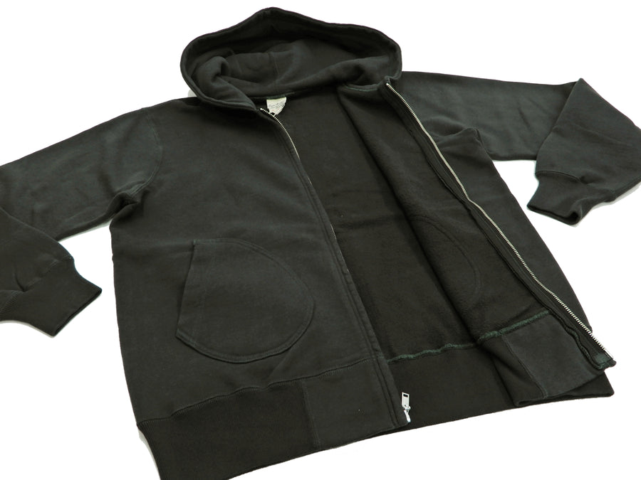 Buzz Rickson Hoodie Men's Plain Hoodie Zip Front Hooded Sweatshirt BR65623 Faded-Black