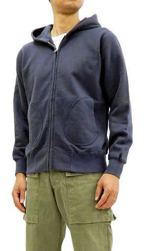 Buzz Rickson Hoodie Men's Plain Hoodie Zip Front Hooded Sweatshirt BR65623 Faded-Navy-Blue