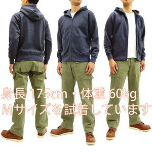 Buzz Rickson Hoodie Men's Plain Hoodie Zip Front Hooded Sweatshirt BR65623 Faded-Navy-Blue