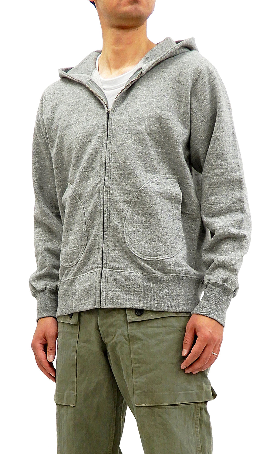 Buzz Rickson Hoodie Men's Plain Hoodie Zip Front Hooded Sweatshirt BR65623 Heather-Gray