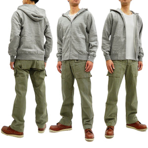 Buzz Rickson Hoodie Men's Plain Hoodie Zip Front Hooded Sweatshirt BR65623 Heather-Gray