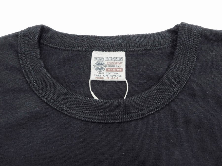 Buzz Rickson T-shirt Men's Short Sleeve Loopwheel Plain Pocket Tee BR78711 Black