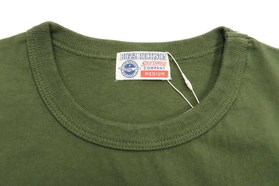 Buzz Rickson Pocket T-shirt Men's Military Graphic Bomber Barons Short Sleeve Loopwheeled Tee BR79047 Olive