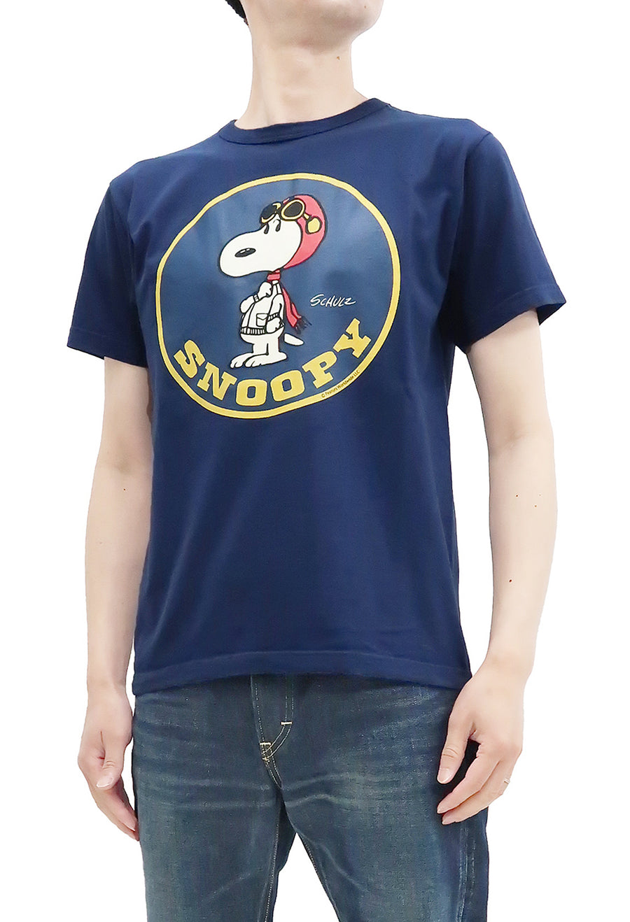 Buzz Rickson T-shirt Men's Snoopy Graphic Short Sleeve Loopwheeled Tee BR79049 128 Dark-Blue