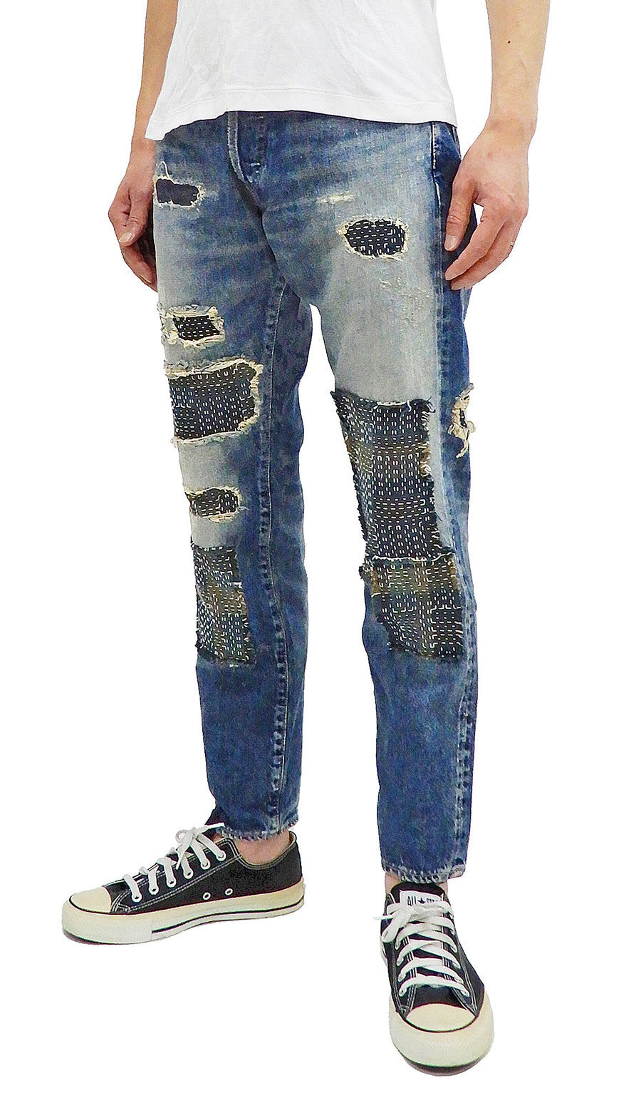 Studio D'artisan Boro Jeans Men's Slim Tapered Fit Sashiko Patched Denim D1832UA