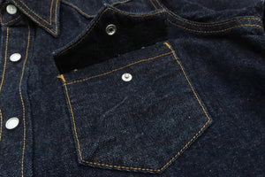 Studio D'artisan Denim Western Shirt Men's Long Sleeve 14 Oz. Heavy Japanese Solid Denim Shirt D5571