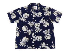 Duke Kahanamoku Men's Cotton Hawaiian Shirt Pineapple Short Sleeve Aloha Shirt DK37811 Navy-Blue