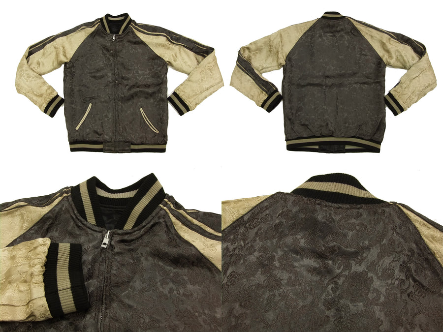 Satori Script Japanese Souvenir Jacket Koi Fish Carp Men's Sukajan GSJR-004 Black/Beige