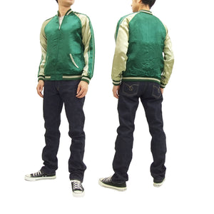 Satori Script Japanese Souvenir Jacket Guanyin Men's Sukajan GSJR-013 Green/Beige