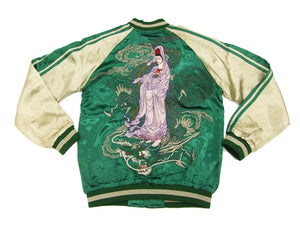 Satori Script Japanese Souvenir Jacket Guanyin Men's Sukajan GSJR-013 Green/Beige