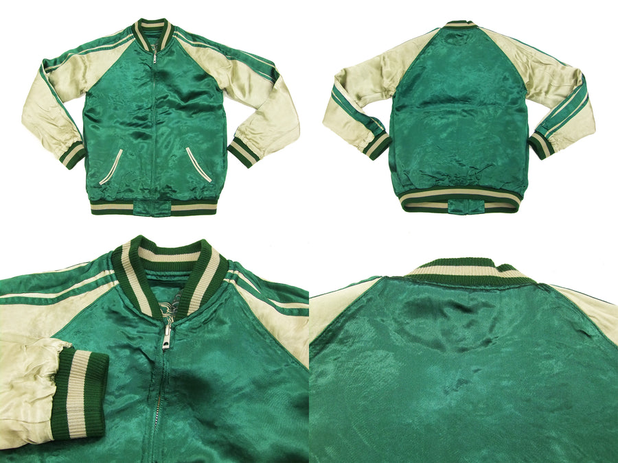 Satori Script Japanese Souvenir Jacket Guanyin Men's Sukajan GSJR-013 Green/Beige
