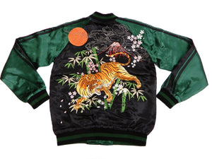Satori Script Men's Japanese Souvenir Jacket Tiger Sukajan GSJR-017 Black/Green