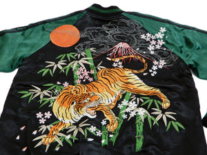 Satori Script Men's Japanese Souvenir Jacket Tiger Sukajan GSJR-017 Black/Green