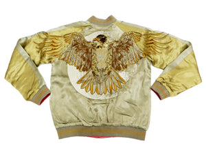 Satori Script Men's Japanese Souvenir Jacket Hawk Sukajan GSJR-018 Beige/Gold