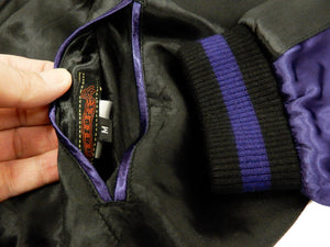 Satori Script Men's Japanese Souvenir Jacket Geisha Oiran Sukajan GSJR-021 Black/Dark-Blue