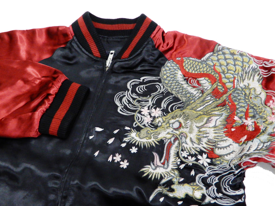 Red Black Spring And Autumn Embroidered Jacket Dragon Sukajan Jacket