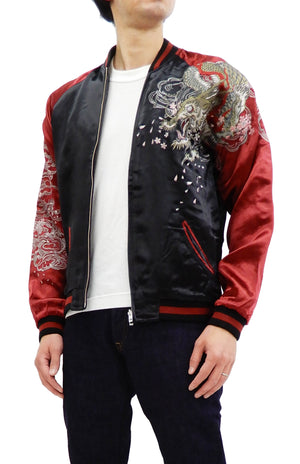 Satori Script Men's Japanese Souvenir Jacket Dragon Embroidered Sukajan GSJR-022 Black/Wine