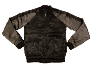 Satori Script Men's Japanese Souvenir Jacket Koi Fish Carp Sukajan GSJR-023 Black/Charcoal-Gray
