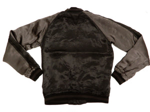 Satori Script Men's Japanese Souvenir Jacket Koi Fish Carp Sukajan GSJR-023 Black/Charcoal-Gray