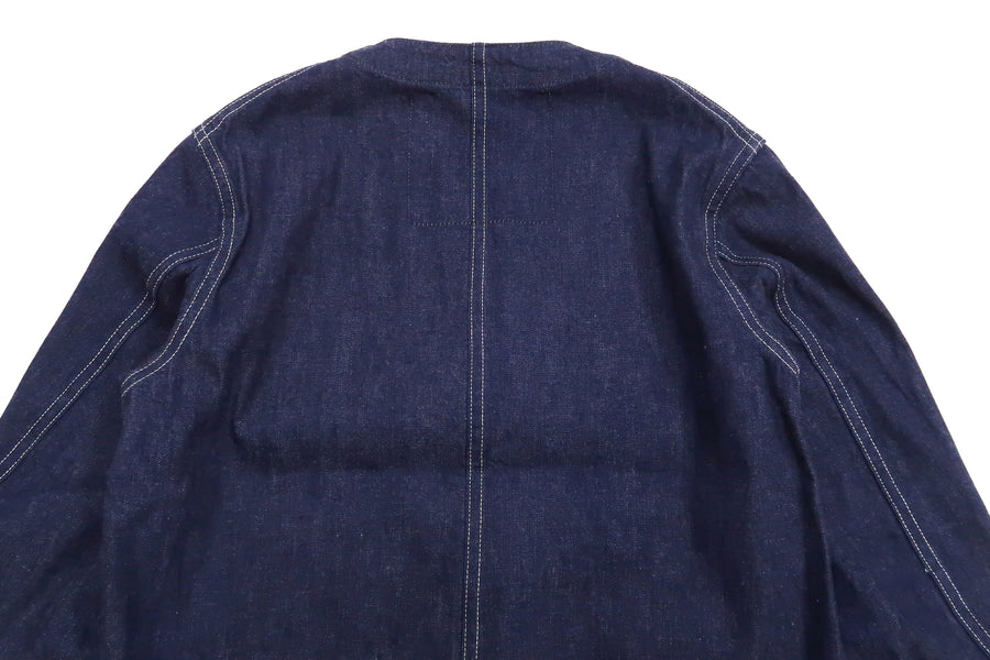 Headlight Jacket Men's Collarless Denim Engineer Jacket No Collar Work Coat HD15236 One-washed Indigo Denim