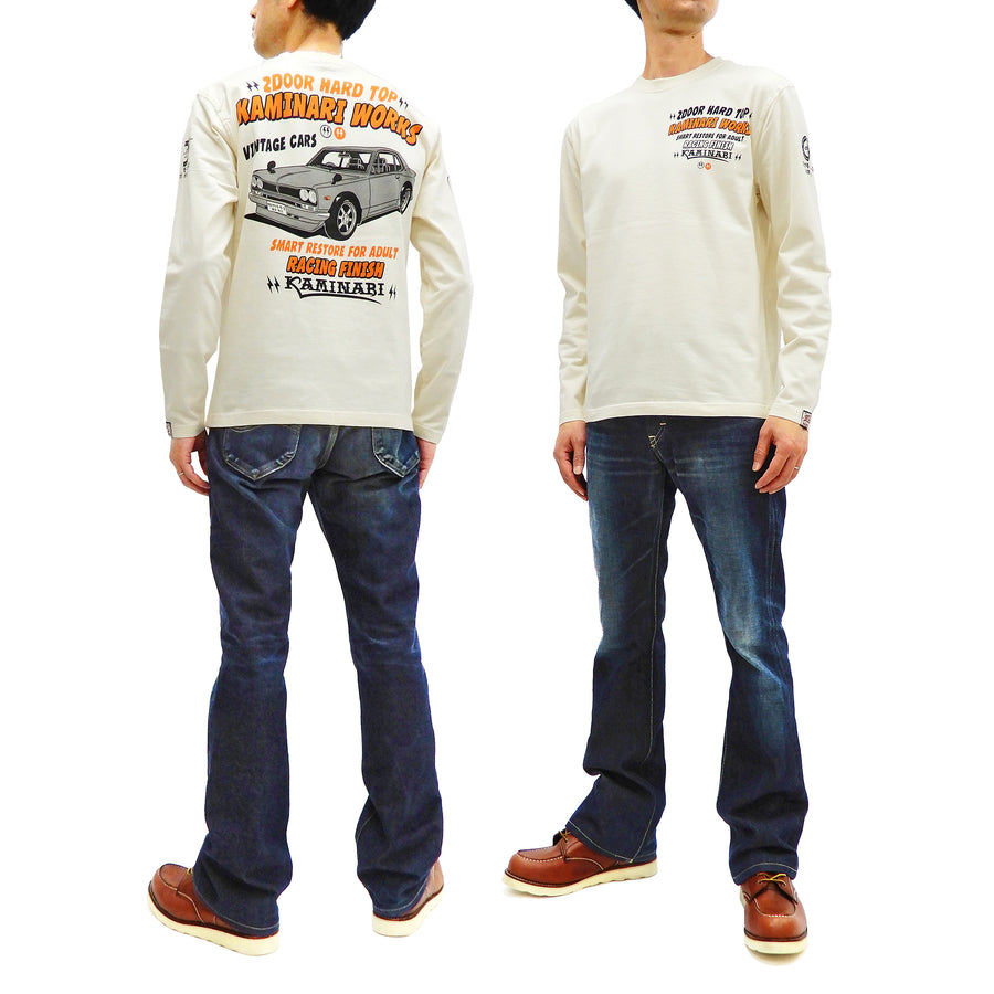 Kaminari T-Shirt Men's Classic Japanese Car Graphic Long Sleeve Tee KMLT-217 Off-White